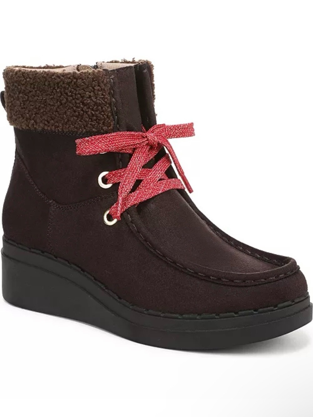 Life Stride Devon Women’s Wedge Ankle Boots Lace Up Zip Brown Sz 6 - NWT